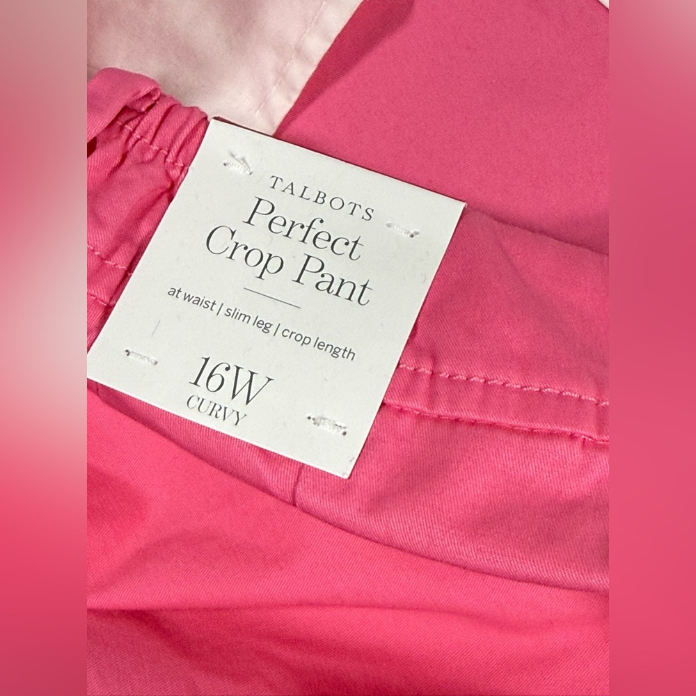 Talbots Perfect Crop Pants 16W Curvy Pink Slim Leg Stretch Cotton Mid Rise NWT - Picture 9 of 9